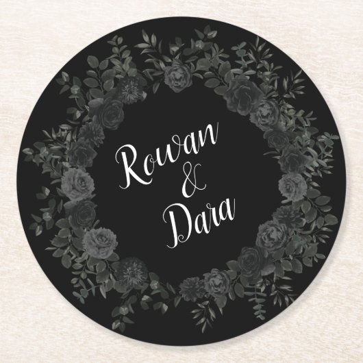 Wit en Zwart Roos Gotische Bruiloft Onderzetters (Voorkant)