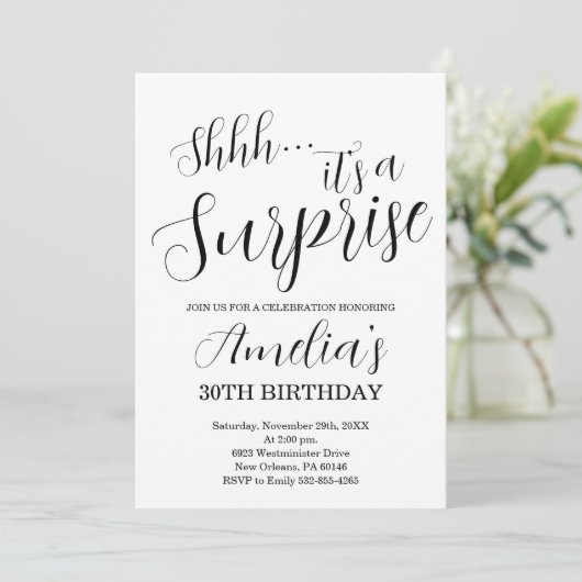 Wit en Zwart Verrassingsfeestje Kaart (Staand voorkant)