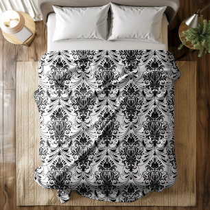 Wit en zwart vintage sierlijk damastpatroon fleece deken