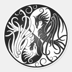 Wit en Zwart Yin Yang Phoenix Ronde Sticker