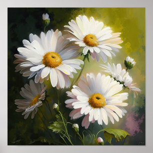 Wit Engels Daisy Flower Art Print Poster
