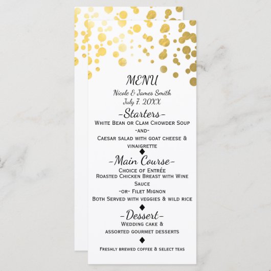 Wit & Faux Gold Confetti Elegant Menu Kaart (Voorkant / Achterkant)