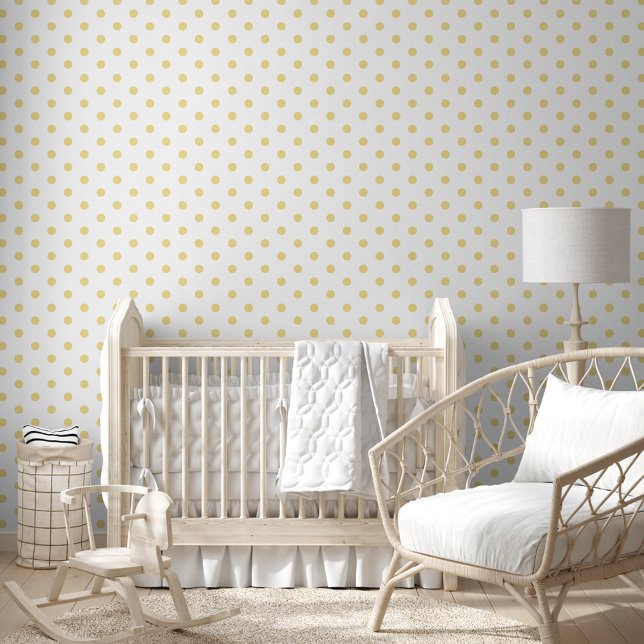 Wit Faux Gold Polka Dots Kinder Kamer kinderkamer  Behang (White Faux Gold Polka Dots Kids Room Nursery Decor Wallpaper)