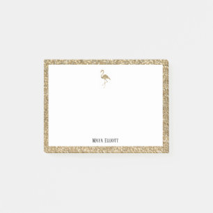 Wit & Faux Goud Glitter Flamingo, Rand w / Naam Post-it® Notes