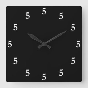 Wit Five o'Clock ergens op Zwart Vierkante Klok