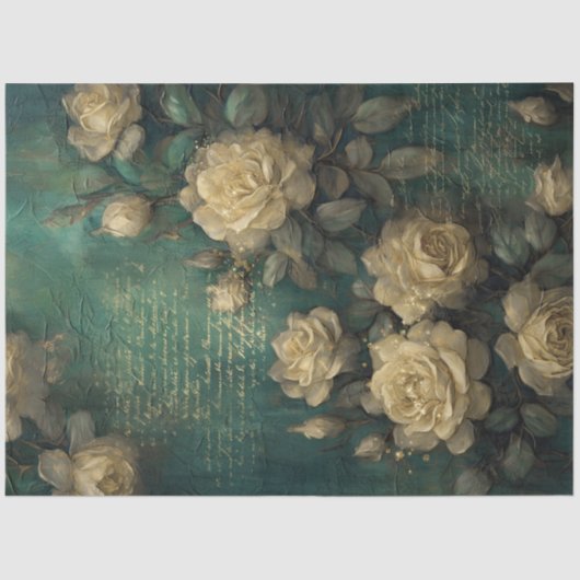  wit Frans roos gouden folie smaragdgroen Tissuepapier (Voorkant)