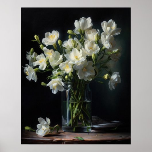 Wit Freesia Bloemen Art Print Poster (Voorkant)
