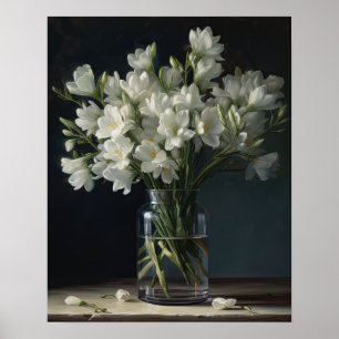 Wit Freesia Bloemen Art Print Poster