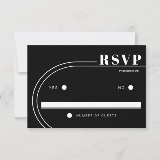 Wit gebogen lijst zwart minimalistische bruiloft RSVP kaartje (Voorkant)