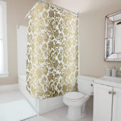 Wit & Geel Goud Bloemen Damasks Patroon Douchegordijn (In situ)
