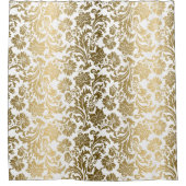 Wit & Geel Goud Bloemen Damasks Patroon Douchegordijn (Voorkant)
