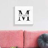 Wit Gepersonaliseerd Monogram en Naam Canvas Afdruk (Insitu (Woonkamer))
