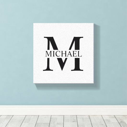 Wit Gepersonaliseerd Monogram en Naam Canvas Afdruk (Insitu (Houten vloer))