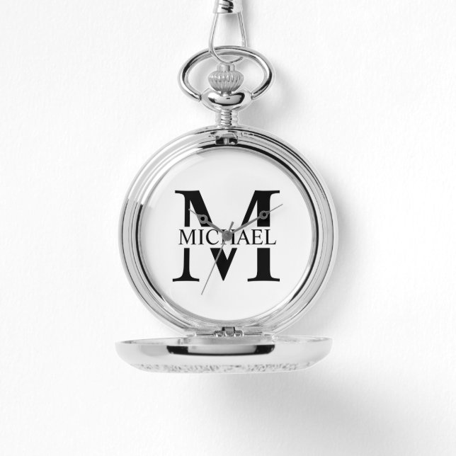 Wit Gepersonaliseerd Monogram en Naam Horloge (Voorkant)