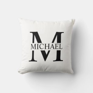 Wit Gepersonaliseerd Monogram en Naam Kussen