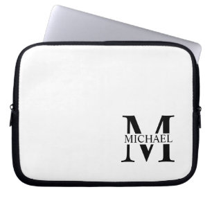 Wit Gepersonaliseerd Monogram en Naam Laptop Sleeve