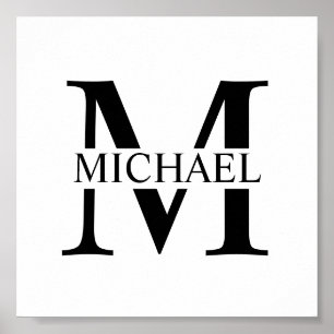 Wit Gepersonaliseerd Monogram en Naam Poster