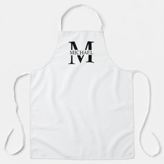 Wit Gepersonaliseerd Monogram en Naam Schort (Voorkant)