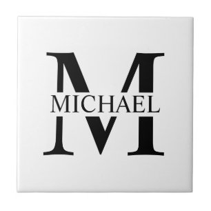 Wit Gepersonaliseerd Monogram en Naam Tegeltje