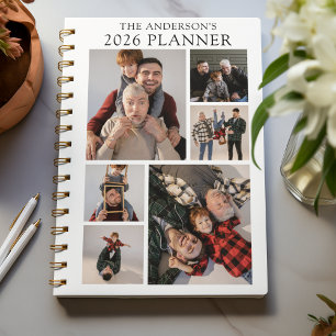 Wit Gepersonaliseerde 6 Fotocollage Jaarlijks Planner