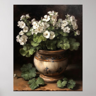 Wit Geranium Bloemen Art Print Poster
