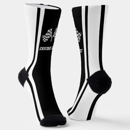 Wit Gestreepte Racing Car Flags - Gepersonaliseerd Sokken (Gebogen)