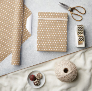 Wit gestreste stippen op nepbruin rustiek kraft cadeaupapier