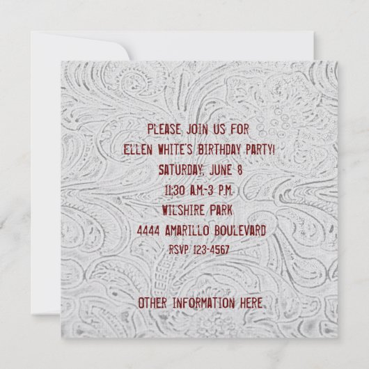 Wit getoold leder en uitnodiging tot rode kant (Achterkant)