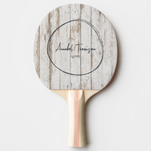 Wit Gewassen Houten Planken Naam in Getekende Cirk Tafeltennisbatje