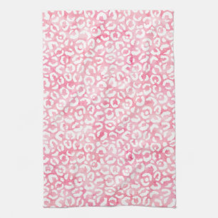 Wit Girly Roze Waterverf Luipaard Print Theedoek