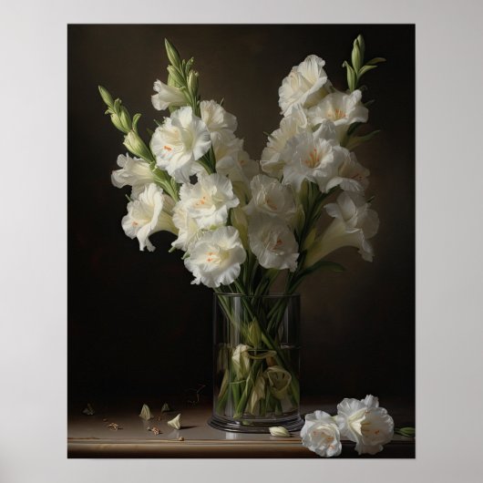 Wit Gladiolus Bloemen Art Print Poster (Voorkant)