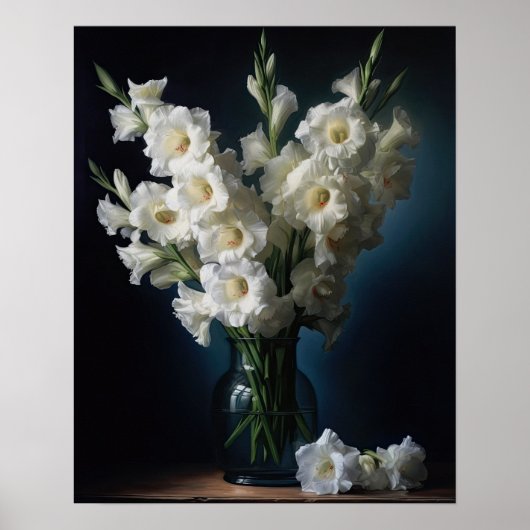 Wit Gladiolus Bloemen Art Print Poster (Voorkant)