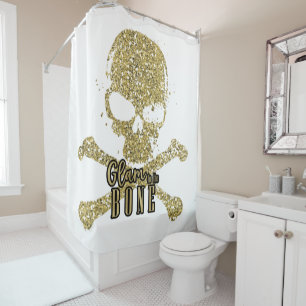 Wit Glam to the Bone Gouden Glitter Schedel Douchegordijn