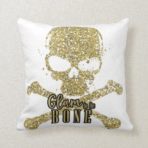 Wit Glam tot op het Bot Gouden Glitter Schedel Kussen