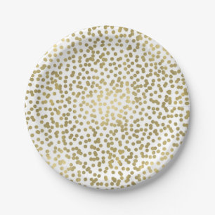 Wit & Glanzend Gouden Stippen Confetti Elegant Chi Papieren Bordje