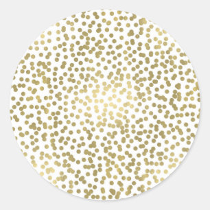 Wit & Glanzende Gouden Stippen Confetti Elegante C Ronde Sticker