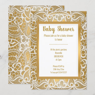 WIT GOLD LACE GOLD TRIM ELEGANT BABY SHOWER KAART