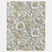 Wit & Goud 3D Bloemen Decoratief Patroon Fleece Deken (Voorkant)