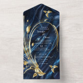 Wit & Goud abstracte bloemetjes op Simmery Blue Si All In One Uitnodiging (Binnen)