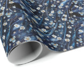 Wit & Goud abstracte bloemetjes op Simmery Blue Si Cadeaupapier (Rol Hoek)