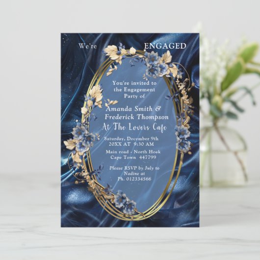 Wit & Goud abstracte bloemetjes op Simmery Blue Si Kaart (Staand voorkant)