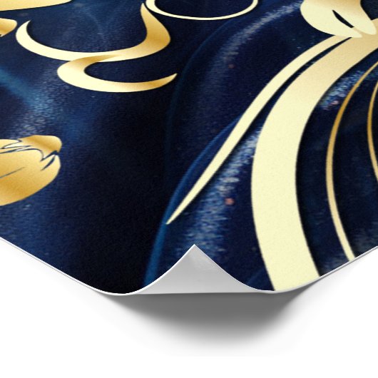 Wit & Goud abstracte bloemetjes op Simmery Blue Si Poster (Hoek)