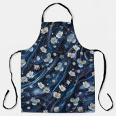 Wit & Goud abstracte bloemetjes op Simmery Blue Si Schort (Voorkant)