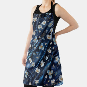 Wit & Goud abstracte bloemetjes op Simmery Blue Si Schort