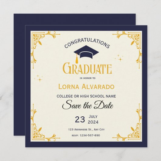 Wit Goud  Afstuderen Save the Date (Voorkant / Achterkant)