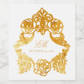 Wit & Goud Barok Romantisch Crest Monogram Wijn Etiket (Enkel label)
