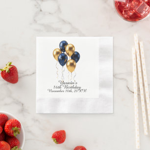 Wit Goud Blauwe Ballonnen Aangepaste Naam & Datum Servet