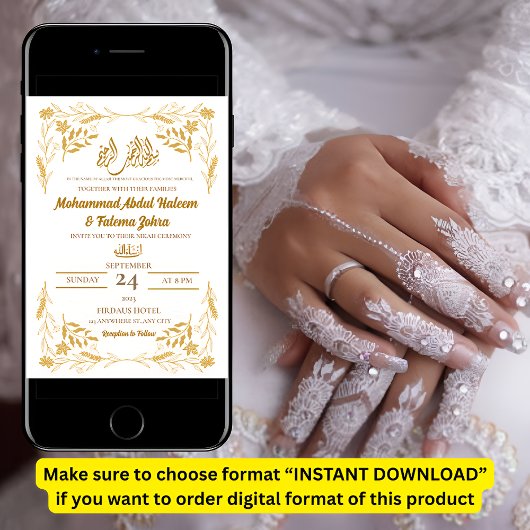 Wit Goud Bloem Lijst Elegant Modern Nikah Kaart