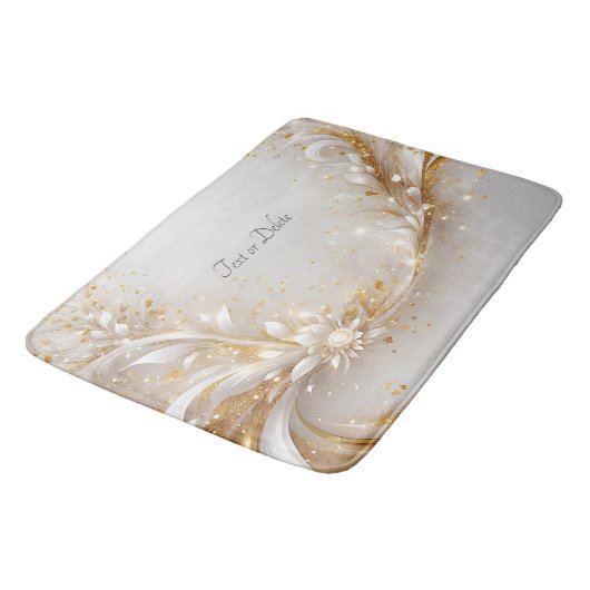 Wit Goud Bloemen Badmat (Gekanteld)