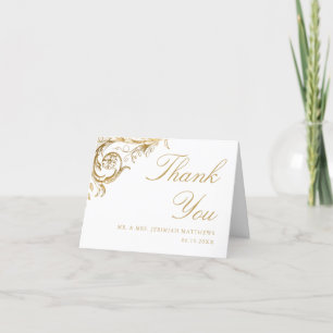 Wit Goud Bloemen Damask Foto Wedding Bedankkaart